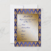 Damask Gold op Royal Blue Shine RSVP Kaartje (Voorkant)