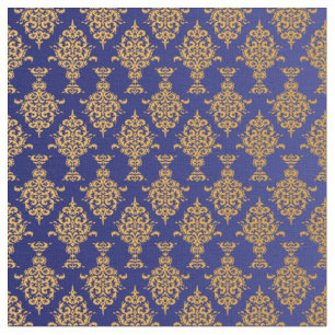 Damask Gold op Royal Blue Stof