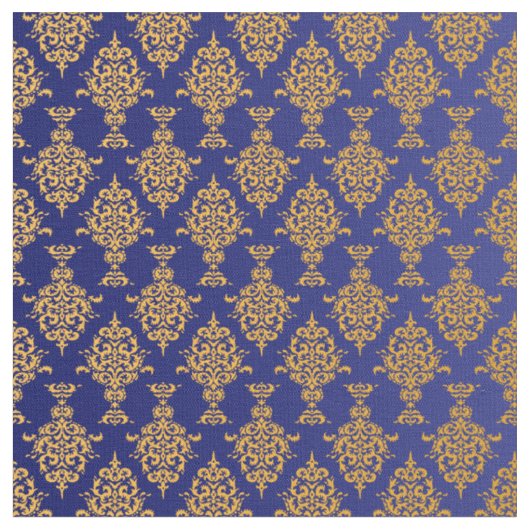 Damask Gold op Royal Blue Stof (Close Up)