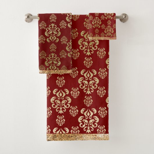 Damask Gold Red Elegant Modern Bad Handdoek (Insitu)