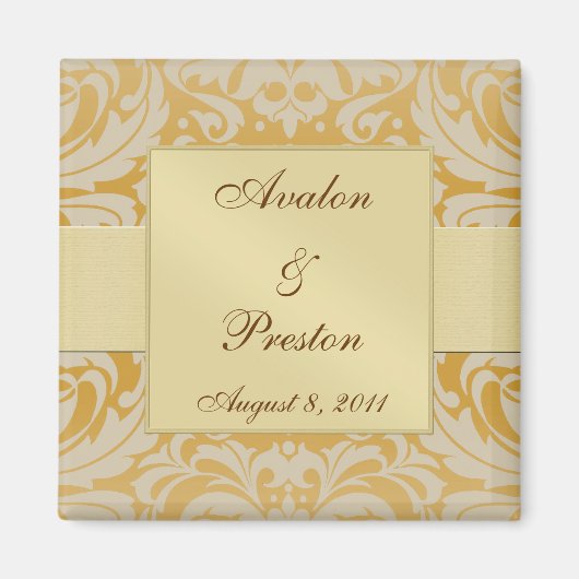 Damask Gold Ribbon Gold Save the Date Magnet (Voorkant)