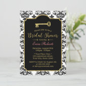  Damask Gold Skeleton Key Vrijgezellenfeest Kaart (Staand voorkant)