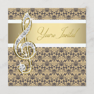 Damask Gold Treble Clef Concert Invitaties Kaart