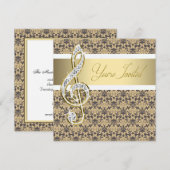 Damask Gold Treble Clef Concert Uitnodigingen (Voorkant / Achterkant)