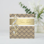 Damask Gold Treble Clef Concert Uitnodigingen (Staand voorkant)