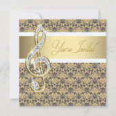 Damask Gold Treble Clef Concert Uitnodigingen (Voorkant)