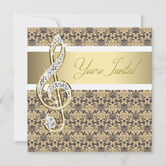 Damask Gold Treble Clef Concert Uitnodigingen (Voorkant)