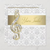 Damask Gold Treble Clef Music Overweging Uitnodigi Kaart (Voorkant / Achterkant)