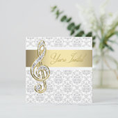 Damask Gold Treble Clef Music Overweging Uitnodigi Kaart (Staand voorkant)