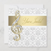 Damask Gold Treble Clef Music Overweging Uitnodigi Kaart (Voorkant)