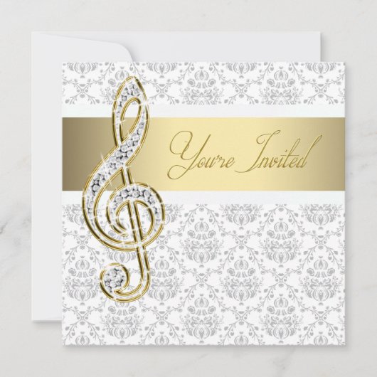 Damask Gold Treble Clef Music Overweging Uitnodigi Kaart (Voorkant)