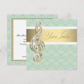 Damask Gold Treble Clef Music Overweging Uitnodigi Kaart (Voorkant / Achterkant)