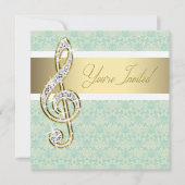 Damask Gold Treble Clef Music Overweging Uitnodigi Kaart (Voorkant)