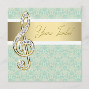 Damask Gold Treble Clef Music Overweging Uitnodigi Kaart