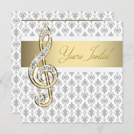 Damask Gold Treble Clef Overweging Uitnodigingen (Voorkant / Achterkant)