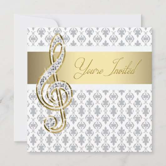 Damask Gold Treble Clef Overweging Uitnodigingen (Voorkant)