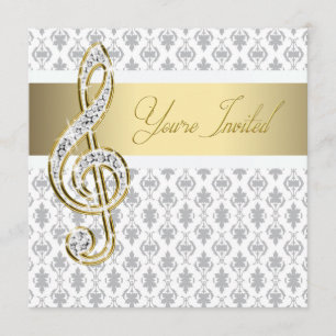 Damask Gold Treble Clef Overweging Uitnodigingen