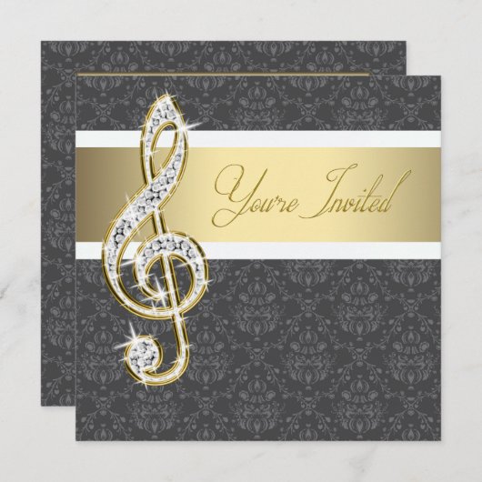 Damask Gold Treble Clef Overweging Uitnodigingen (Voorkant / Achterkant)