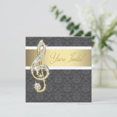Damask Gold Treble Clef Overweging Uitnodigingen (Staand voorkant)