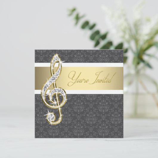 Damask Gold Treble Clef Overweging Uitnodigingen (Staand voorkant)
