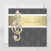 Damask Gold Treble Clef Overweging Uitnodigingen (Voorkant)