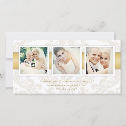  Damask Gold Wedding Fotocollage Bedankkaart (Voorkant)