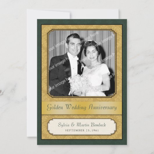 Damask Golden (50e) Jubileum Party Kaart (Voorkant)