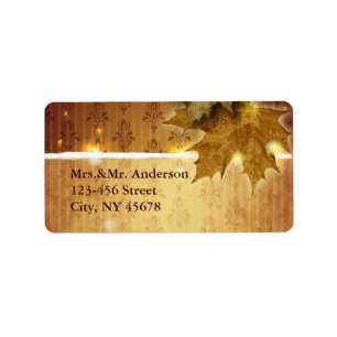 Damask Golden Leaves Fall Wedding Adresetiketten Etiket