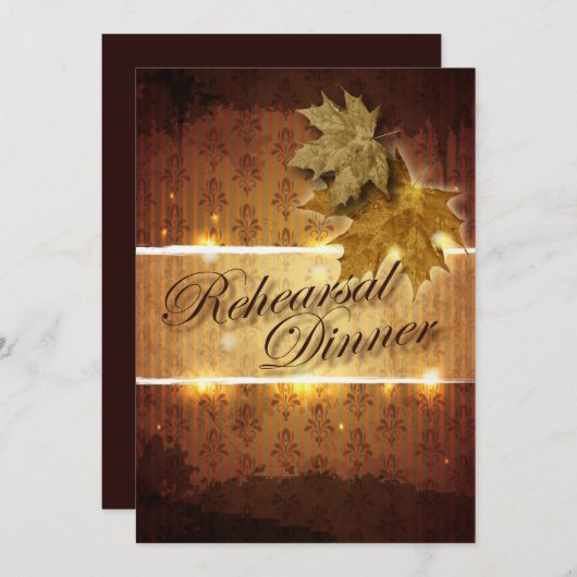 Damask Golden Leaves repetitie diner uitnodiging (Voorkant / Achterkant)