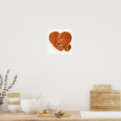 Damask Golden Love Red Heart Poster (Keuken)