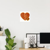 Damask Golden Love Red Heart Poster (Thuiskantoor)