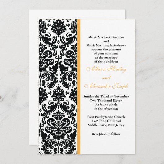 Damask Golden Yellow focus Weddenschap Kaart (Voorkant / Achterkant)