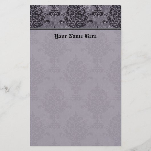 Damask Gothic Black aan Paarse Stone Border Briefpapier (Voorkant)
