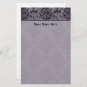 Damask Gothic Black aan Paarse Stone Border Briefpapier (Voorkant / Achterkant)