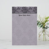 Damask Gothic Black aan Paarse Stone Border Briefpapier (Staand voorkant)