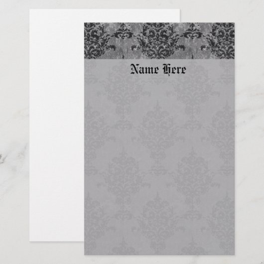 Damask Gothic Black op Grey Briefpapier (Voorkant / Achterkant)
