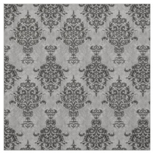 Damask Gothic Black op Grey Stone Stof