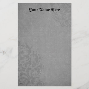 Damask Gothic Grey Scroll Briefpapier