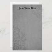 Damask Gothic Grey Scroll Briefpapier (Voorkant / Achterkant)