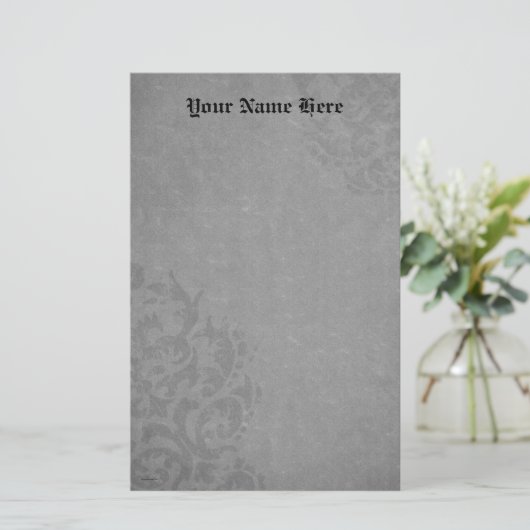 Damask Gothic Grey Scroll Briefpapier (Staand voorkant)