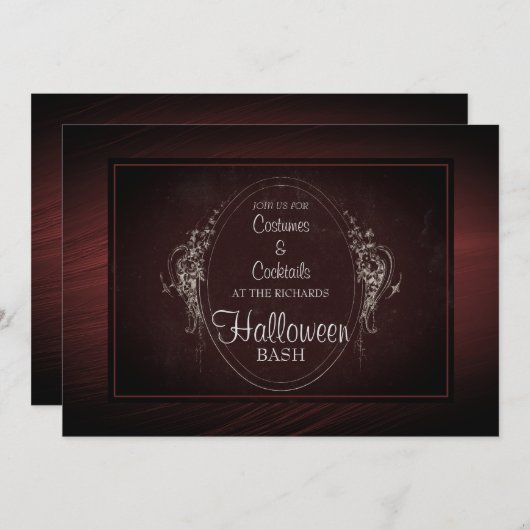  Damask Gotische Halloween Invitation Kaart (Voorkant / Achterkant)