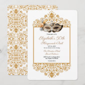 Damask Goud Maskerade Bal 50ste Verjaardag Uitnodi Kaart (Voorkant / Achterkant)