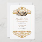 Damask Goud Maskerade Bal 50ste Verjaardag Uitnodi Kaart (Voorkant)