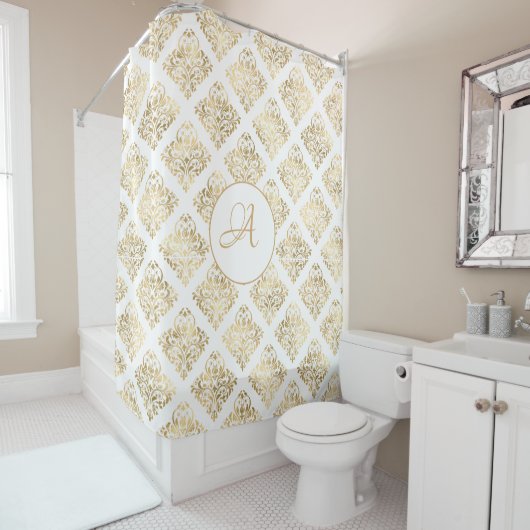 Damask Goud Monogram Douchegordijn (In situ)