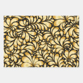 Damask Goud & Zwart Inpakpapier 3 vellen set (Voorkant)