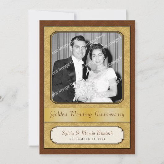 Damask Gouden 50-jarig jubileumfeest Kaart (Voorkant)