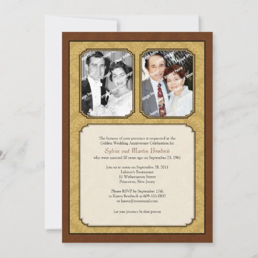 Damask Gouden 50ste Verjaardagsfeest Kaart (Achterkant)