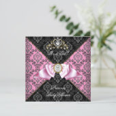 Damask Gray Black Pink Princess Baby shower Girl Kaart (Staand voorkant)