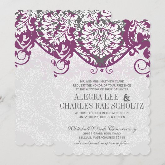  Damask Gray en Plum Modern Typografie Kaart (Voorkant / Achterkant)