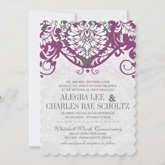  Damask Gray en Plum Modern Typografie Kaart (Voorkant)